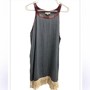 Hayden Los Angeles Size XL Mini Loose Dress/Cover Up Plaid Neckline & Tassels